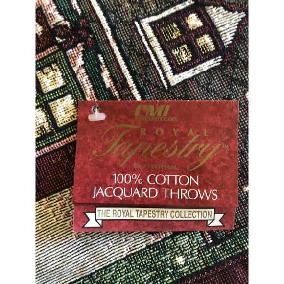 Peace On Earth Christmas Tapestry Throw Blanket NEW Victorian Village Cotton 74" - Picture 10 of 12